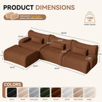 126" L Shaped Boneless Couch, 4-Seat Modular Sectional Sofa with Ottoman, Teddy Fleece Upholstery, Deep Seat Cloud Couch, No Assembly Required,Brown