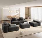 Tidyard Modern Sofa with 6 Pillows, Sparkling Chenille Fabric, No Assembly Required, Black