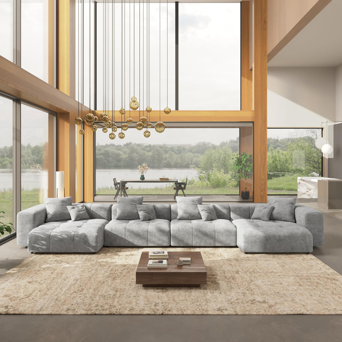 WJShome Oversized Sectional Couches for Living Room,183" V Shaped Couch, 6-Seater Cloud Modular Sectional Sofa, Linen Deep Seat Cloud Couches for Living Room,White