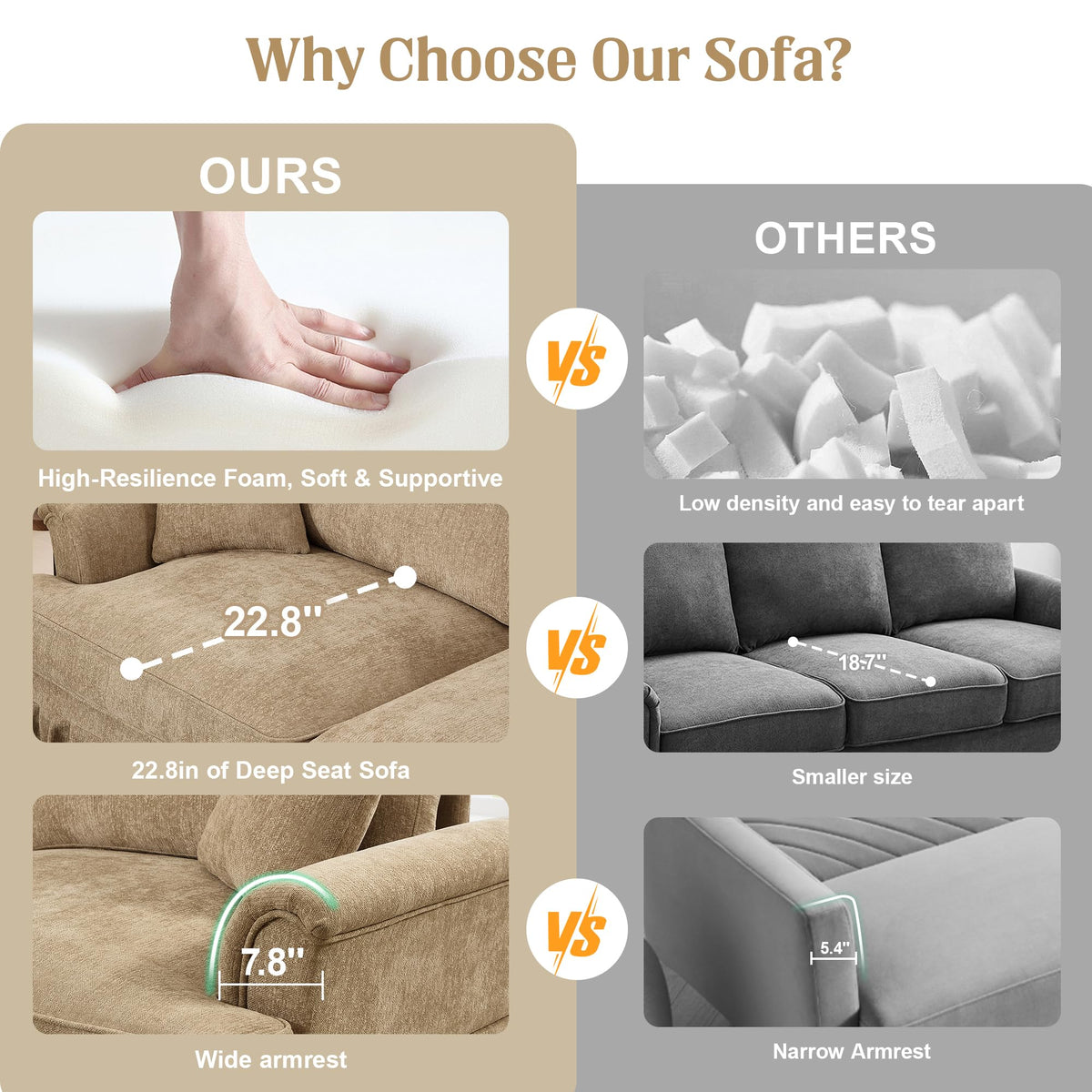 107'' Modern Sectional Sofa, Upholstered U-Shaped Couch with Removable Ruffles Pleats Skirts, Silver Chenille Cloud Couch, Ottoman, Flared Arms, 4-Seat Couches for Living Room, Bedroom, Camel
