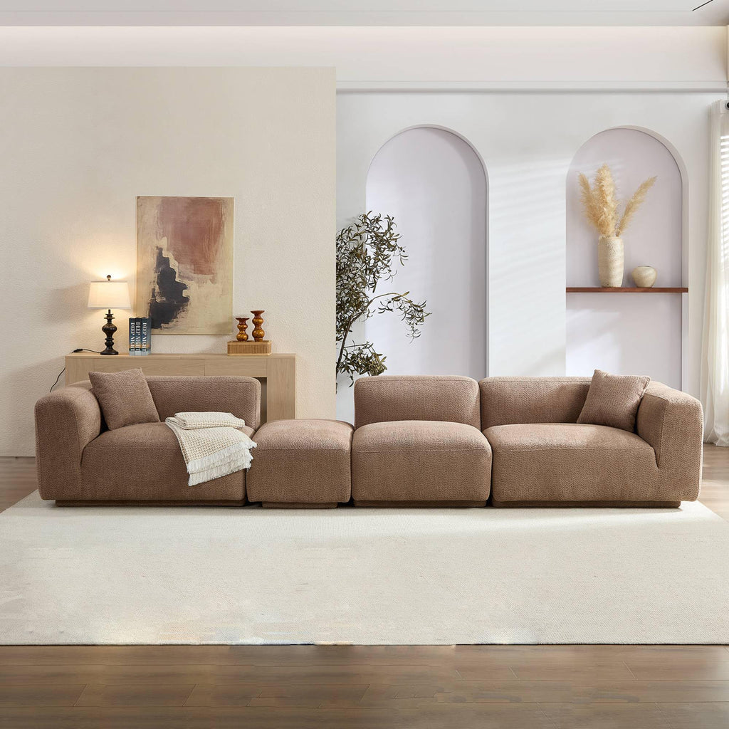 125 in. L-Shaped Modular Sectional Sofa with Ottoman, Brown
