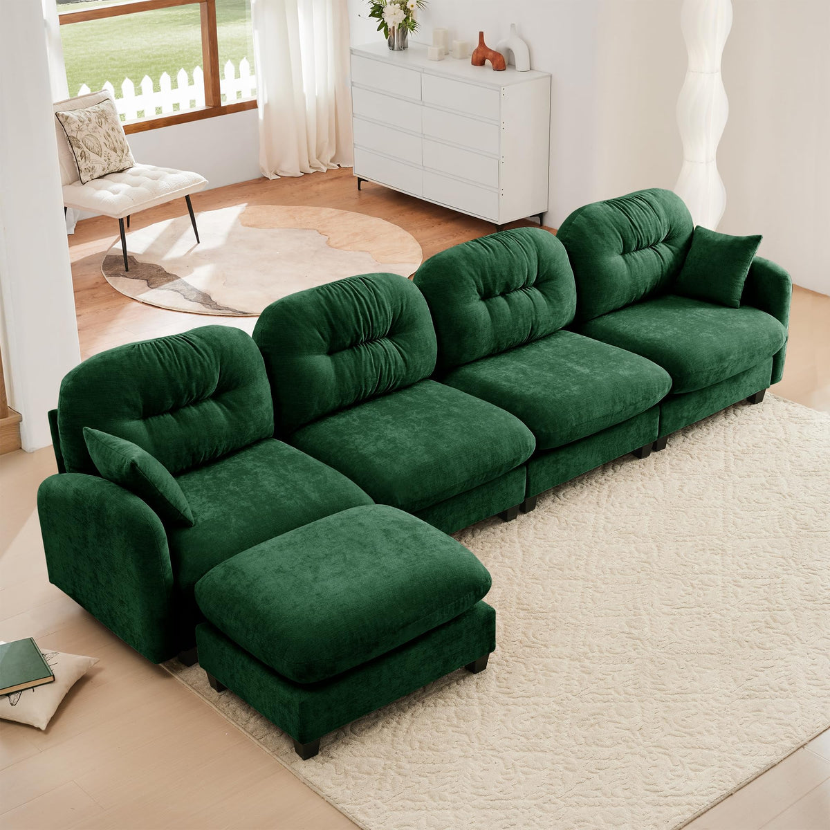 107" L Shaped Couch, Chenille Upholstered Modular Sectional Sofa, 3 Seater Deep Seat Sofa with Movable Ottoman, Modern Cloud Couch with Thick Seat Cushion, Sectional Couches for Living Room, Pink
