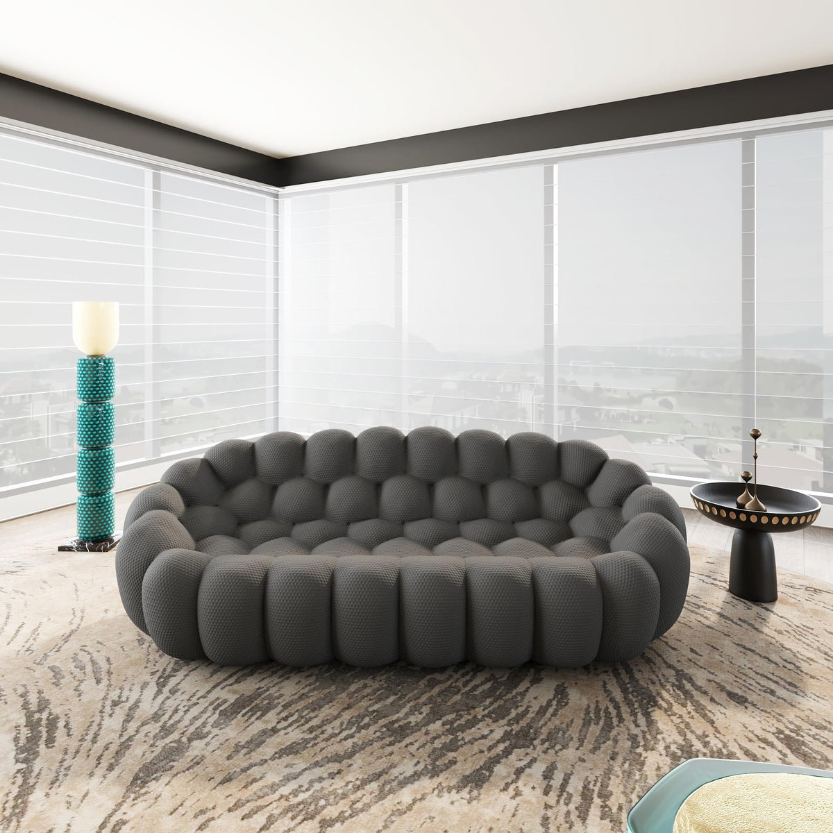 WJShome 98.43''Bubble Couch Large Seating,3D Honeycomb Shape Curved Couches,Deep Seat Floor Sofas Chair Lounge for Office,Apartment,No-Assembly,Orange