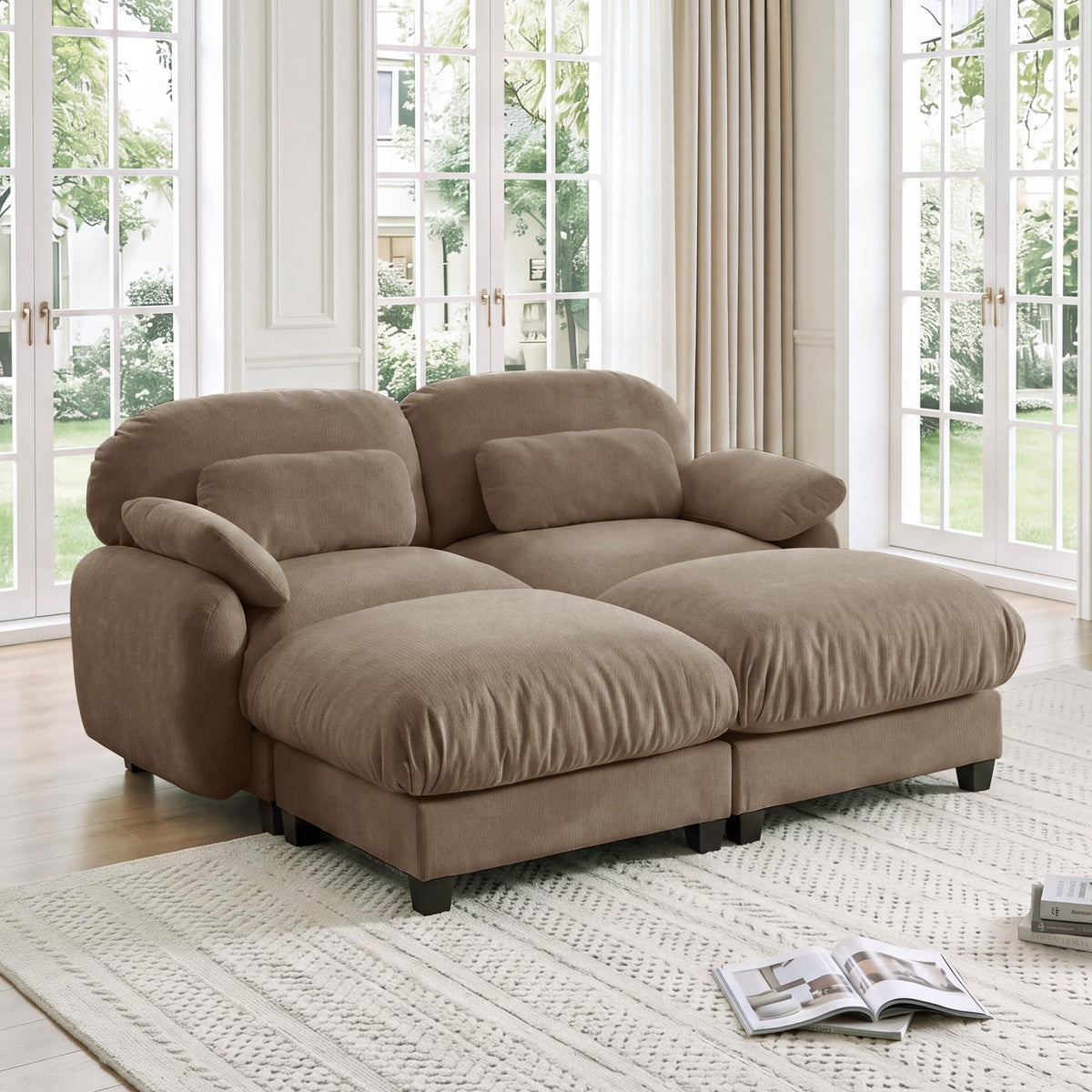 102 Inch Modular L-Shaped Sofa with Storage, Black Linen Fabric Sectional