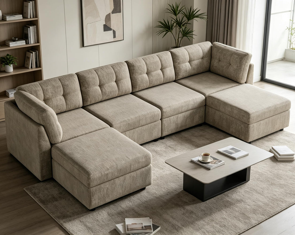 VANOMi Sectional U-Shaped Sofa for Living Room, Modualr Sofa Couch, Green