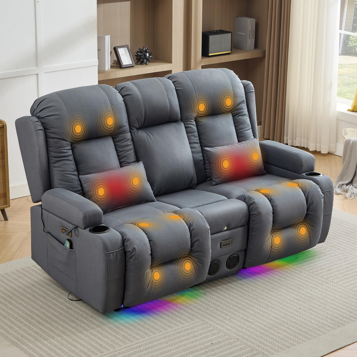 TUNYI Wall Hugger Home Theater Seating, Power Loveseat Recliner Sofa