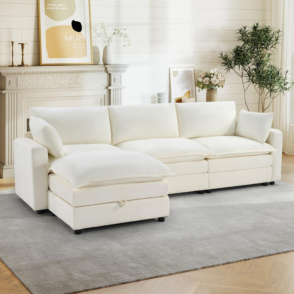 113" Modular Sectional Sofa, L Shaped Cloud Couch with Storage Ottoman