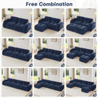 U-Shaped Boneless Sofa, Tufted 32d High Density Sponge Bottom, Anti-Slip Design, No Assembly Required, Free Combination, Movable Ottomans for Living Rooms, Home Theater, Blue