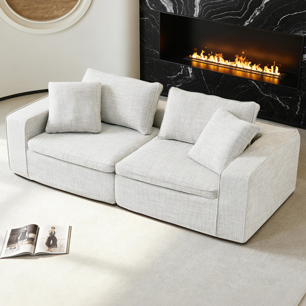 131" Cloud Modular Sofa, Oversized Sectional Couch with Washable Linen Fabric Covers, Large L-Shaped Deep Seat Sofa with Ottoman,7 Seater Down Filled Convertible Furniture for Living Room (Beige)