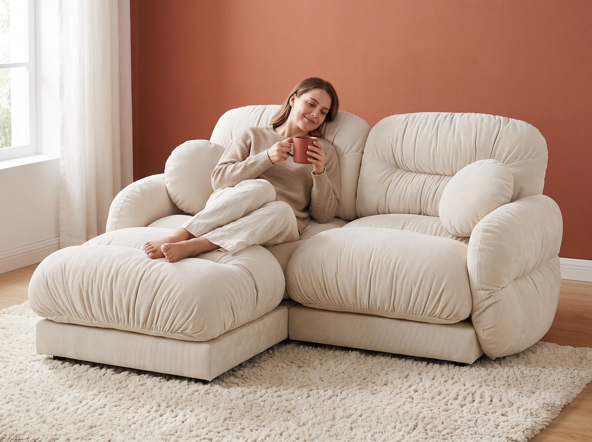 116" Cloud Modular Chenille L Shaped Sectional Sofa with Ottoman, Deep Seat Cloud Couch with Interlocking Metal Connectors for Modern Living Room (Beige, 3S+1O)