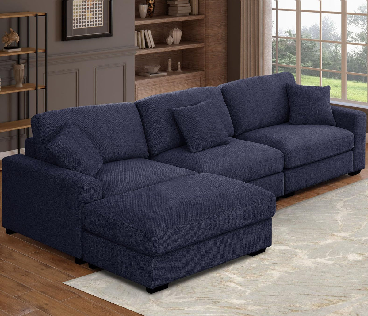 130 Inch Sectional Couch Modular Sofa with Ottoman Cloud Like Comfort 3 Seater Oversized Cloud Couch with Extra Large Chaise Chenille Fabric L Shaped Home Sofa for Living Room,Apartment(Gray)