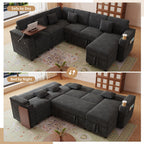 100" Gray Modular Sectional Sleeper Sofa with Pull Out Bed