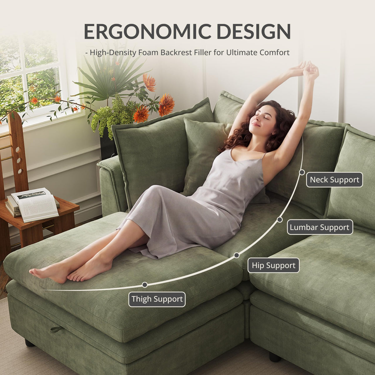 113.4''Sectional Couches for Living Room with Storage Ottoman