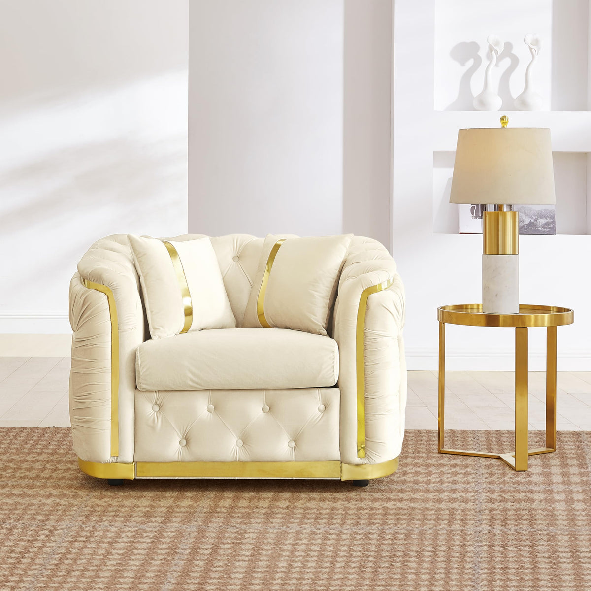 Velvet Chesterfield Sofa Set, 3-Seater and Loveseat