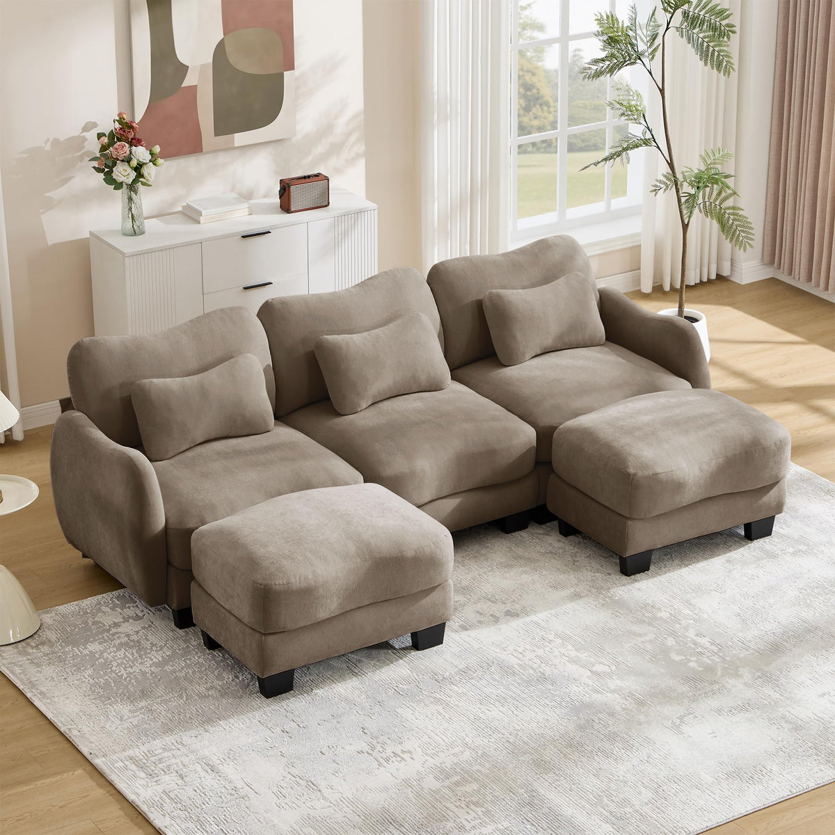 101.1" Modular Cloud Couch Deep Seat Sectional Sofa L Shaped Couch