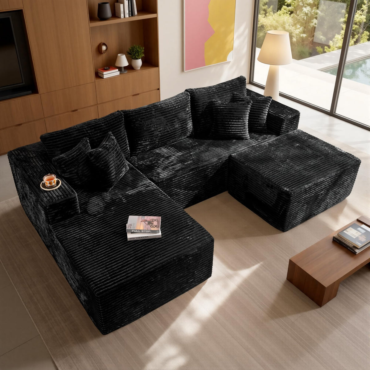 108" Modular Cloud Sofa, High-Density Foam Sectional Couch, Oversized Convertible U-Shaped Sofa Bed with Plush Fabric, Deep Seats, Wide Armrests, Boneless Couches for Living Room, Beige