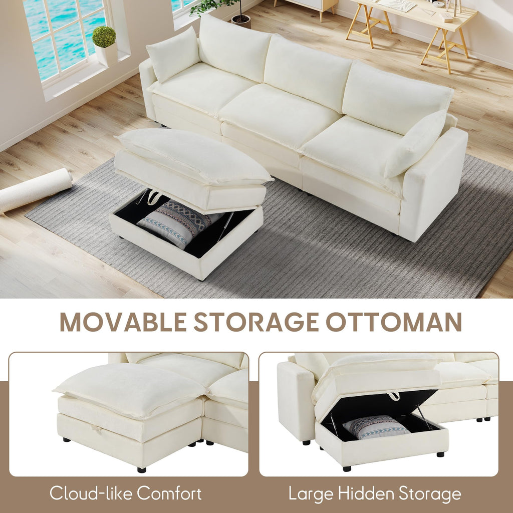 113" Modular Sectional Sofa, L Shaped Cloud Couch with Storage Ottoman