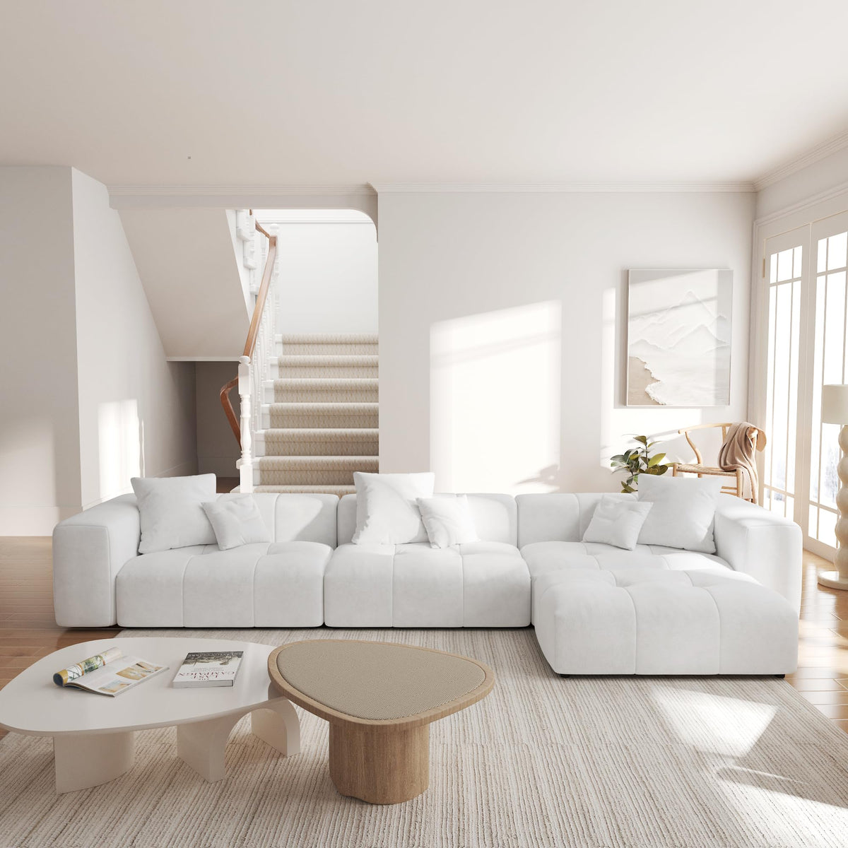 104.8" Modular Cloud Loveseat with Extra Wide & Deep Seats, Oversized 2-Seater Mid-Century Modern Couch for Living Room, Linen