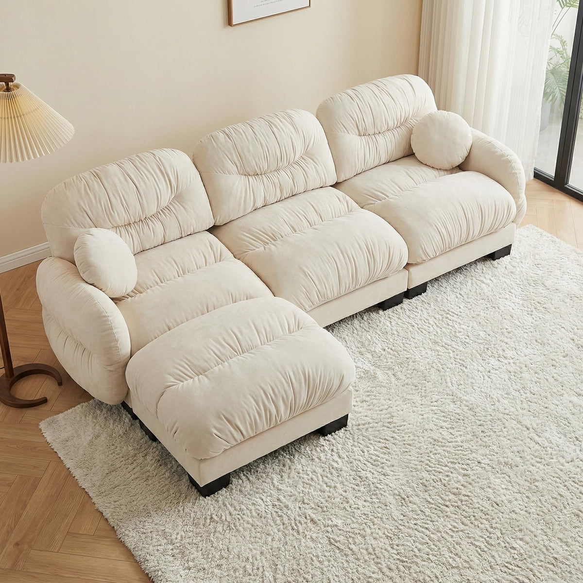 116" U Sectional Couches for Living Room, 3 Seater Modular Couch with 2 Ottoman, Cloud Sofa with Soft Chenille Fabric, High-Density Foam Cushion, Living Room Furniture, Beige