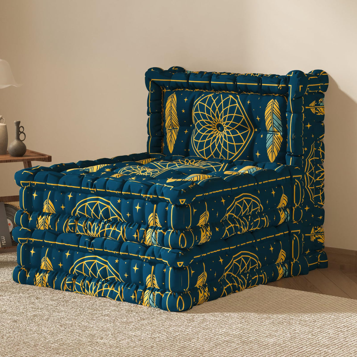 WOWMAX 4 Sets Floor Sofa Couch Bed Convertible Lazy Sofa Sleeper Bed, Floor Chair Bed Mattress Oversized Floor Pillow Ideal for Reading & Gaming, Home Decoration, Light Blue Flowers