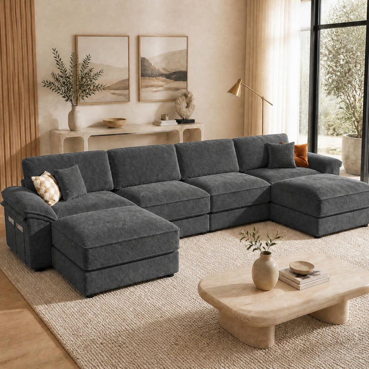 Vipbear 150" Modular Sectional Sofa, U Shaped Cloud Couch with 2 Ottomans