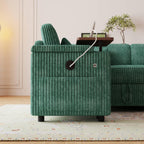 100" Modular Sectional Sleeper Sofa with Pull Out Bed/Side Table/USB Charging/Storage Chaise, Comfy Convertible Cloud Couch, U Shaped 7 Seat Corduroy Sofa with Cup Holders,Green