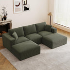79" Modular Sectional Sofa, Cloud Couch Loveseat Memory Foam Boneless Couch with Chaise, Cozy Upholstered Corduroy Floor Couch, No Assembly Required Living Room Furniture for Apartment, Beige