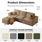 108" Boneless L-Shape Modular Cloud Sectional Sofa with Ottoman