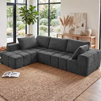 116" Modular Boneless Couch for Living Room, Modern Sectional Chenille Sofa with Oversized Deep Seat,Cloud Couch with L-Shape Chaise,No Assembly Required,Gray