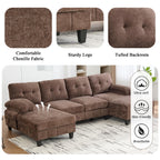 U Shaped Sectional Sofa 103.5" Chenille Fabric Couch with Dual Chaise Lounges, Storage Pockets and Armrest Pillows for Living Room, Brown
