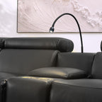 130" L-Shaped Power Reclining Sectional Sofa 5 Seater，Leather Electric Recliner Couches for Living Room with Motorized Lift Cabinet & loudspeakers Ambient LED, Black