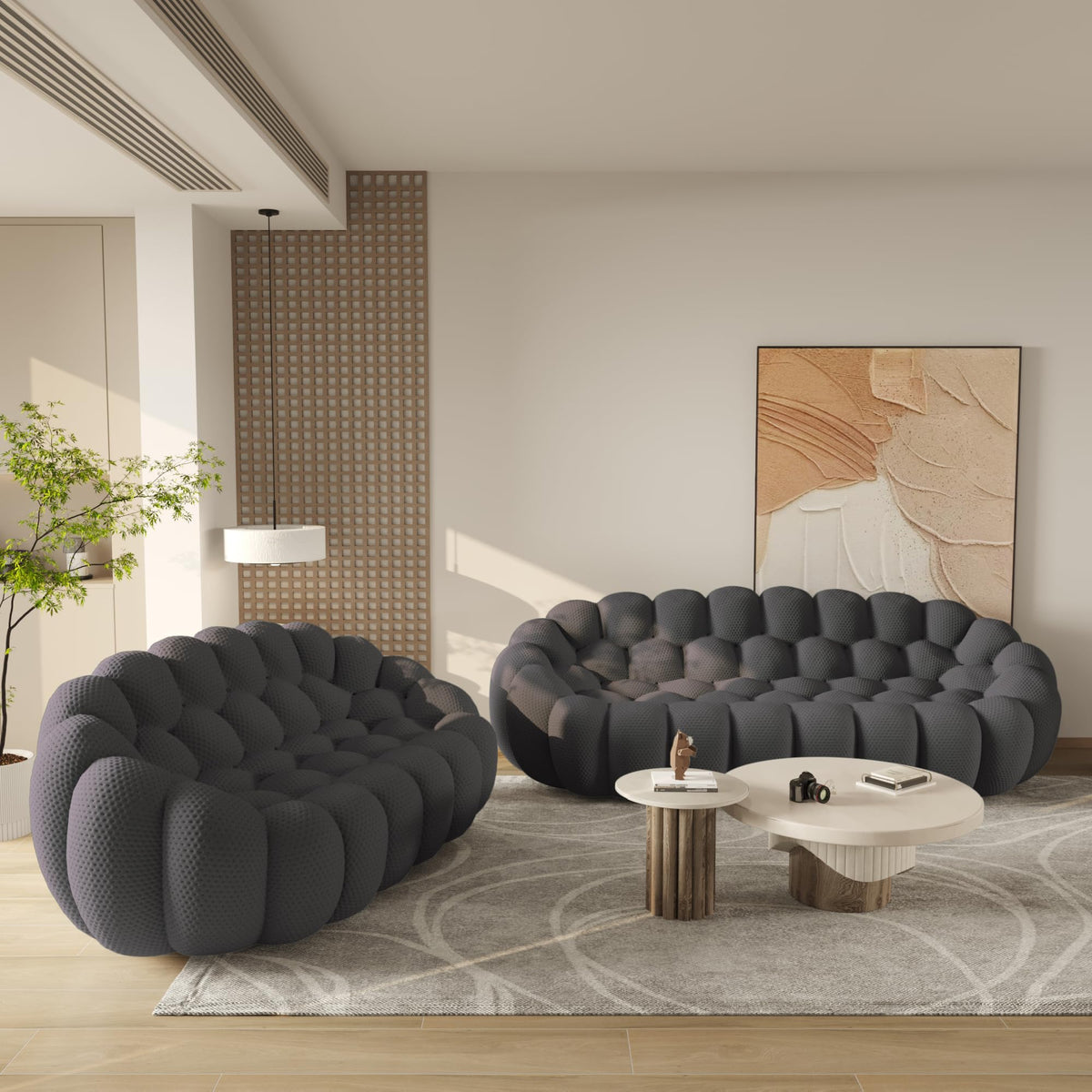 WJShome Modern Bubble Sofa Couch, 79.53" Curved Sofas for Living Room, Boneless Large Bean Bag Chair,Deep Seat Floor Sofas Chair Lounge 3 Seater for Home,Orange