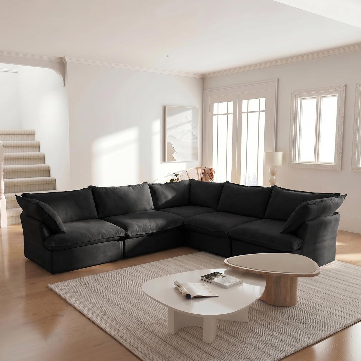 WJShome U-Shaped Sectional Couches for Living Room, Modern Modular Sectional Sofa with Storage Ottomans, Modern Comfy Sleeper Sofas for Home Family, Covers Removable & Washable, Beige