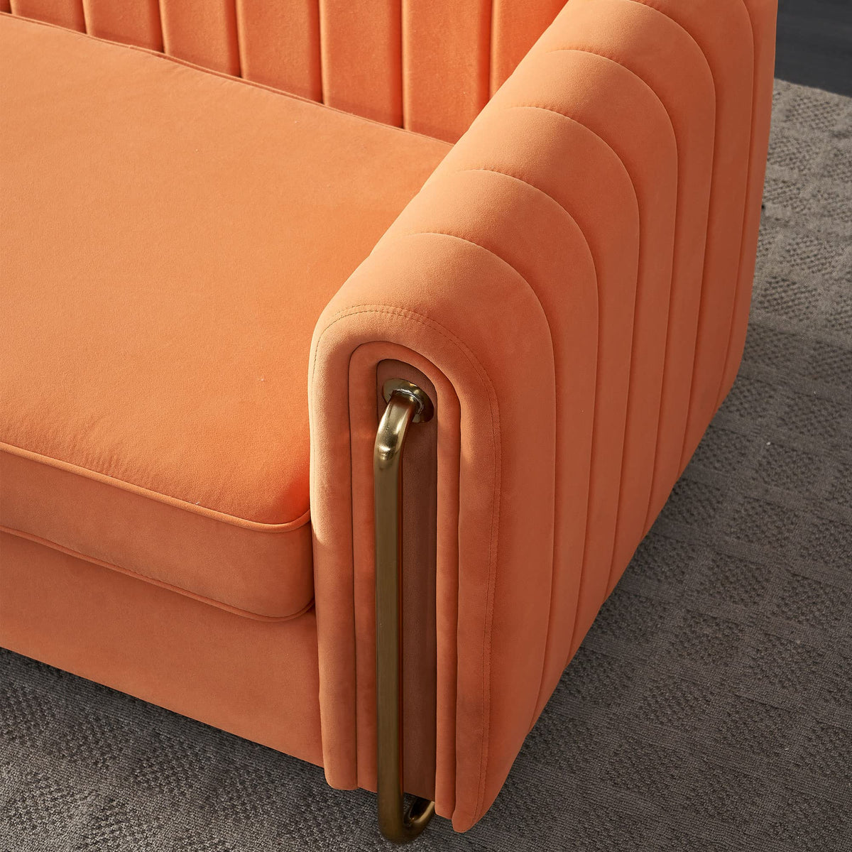 Velvet Couch, 84" Wide Mid-Century Modern Sofa Tufted Upholstered Loveseats Sofa with Golden Leg, 3 Seat Sofa Big Comfy Couch Sofas for Living Room Bedroom, Office (Orange)
