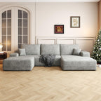 107" Plush‑Fabric Multi‑Functional Sectional Sofa, Upholstered Sleeper with Deep Seat, Free Combination Couch with Movable Ottoman for Living Space, Grey