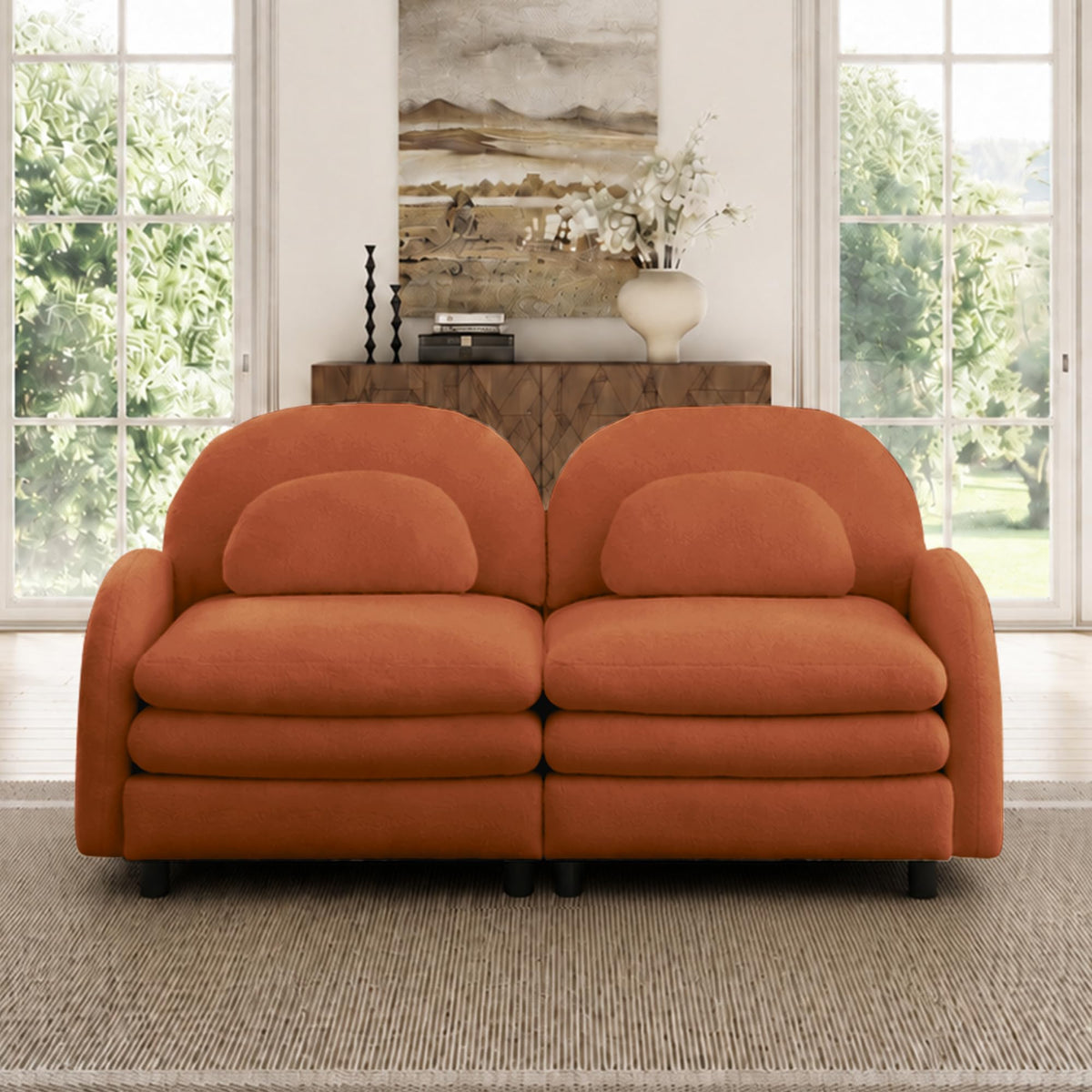 129.1" Modular Sectional Couch, Teddy Fleece Fabric, Orange