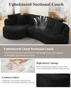 121 inch Boneless Cloud Modular Sectional Couch, Wide Curved L Shaped Sofa with Chaise | Corduroy Fabric | Compressed Foam Sofa for Living Room | No Assembly Black