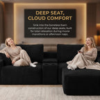 111" L Shape Boneless Couch with Cup Holders & USB Ports, 3 Seater Sectional Modular Couch with Storage Ottoman, Compressed Sofa Boneless Loveseat with for Living Room & Apartment, Jet Black