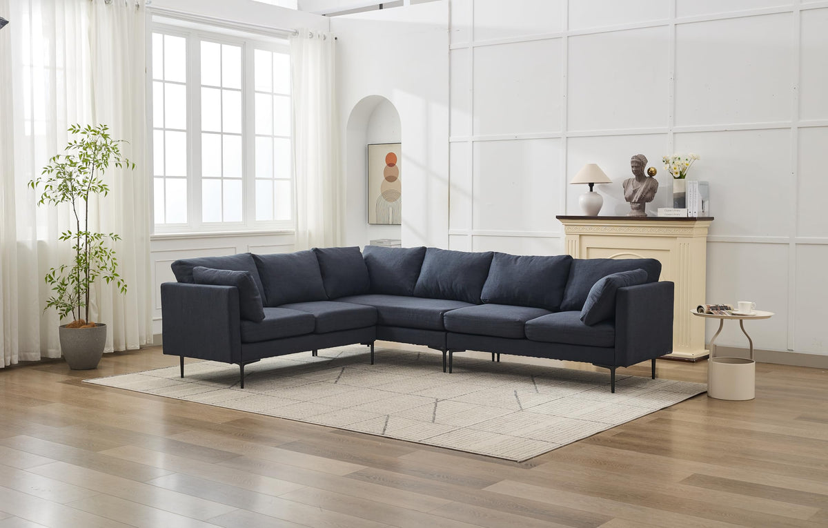 106" W Sectional L Shaped Sofa Couch Set for Living Room, Convertible Oversized 6 Seat Corner Sofa Sets with 2 Pillows, Linen Sofas with Metal Legs for Living Room Apartment