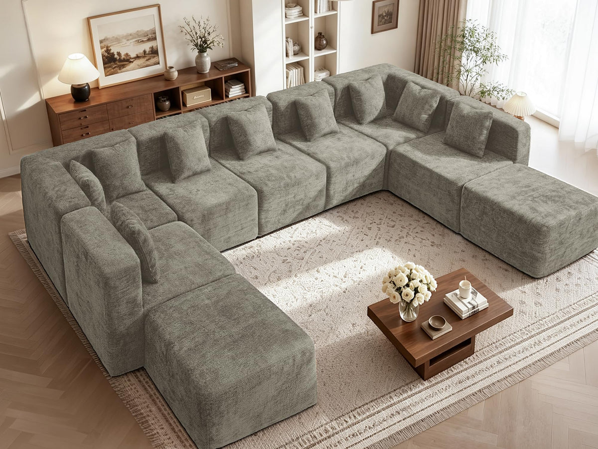 103" Three-Layer Sponge Boneless Couch sectional for Living Room Modular sectional Sofa High-Back 4-Seater L-Shape Couch with Ottoman Memory Foam Waterproof Chenille Black
