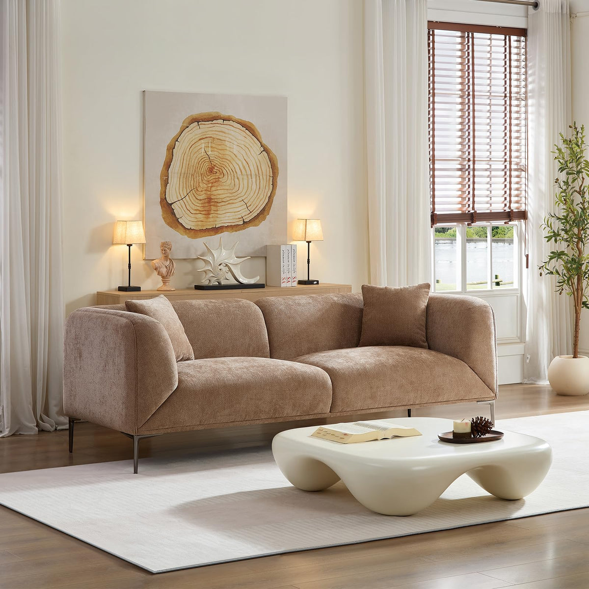 Versatile Camel Sofa for Living Room, Comfortable Modern Design, Couch