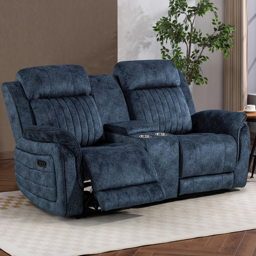 Zero Gravity Power Reclining Loveseat Sofa with Adjustable Headrests, Power Loveseat Recliner with Console, Electric 2-Seater Recliner Couch with Charging Port for Living Room (Velvet, Blue)