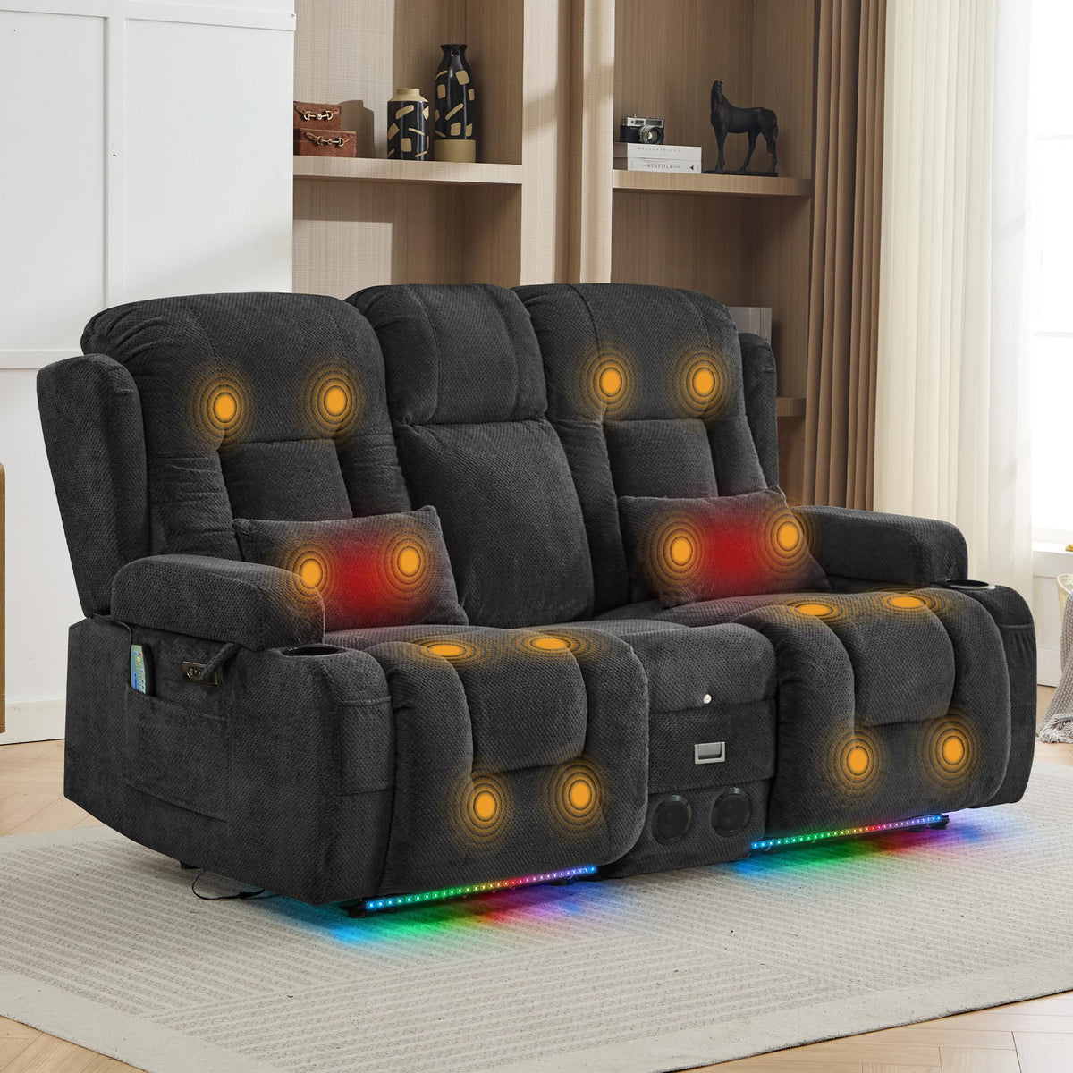 TUNYI Wall Hugger Home Theater Seating, Power Loveseat Recliner Sofa