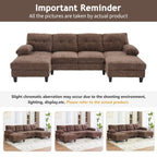 U Shaped Sectional Sofa 103.5" Chenille Fabric Couch with Dual Chaise Lounges, Storage Pockets and Armrest Pillows for Living Room, Brown