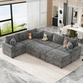 112.2" Sectional Sofa Pull-Out Bed Sleeper with Storage Ottoman Grey Chenille Living Room Cozy