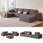 109" L-Shaped Corduroy Oversized Sectional Sofa w/Ottoman, Brown