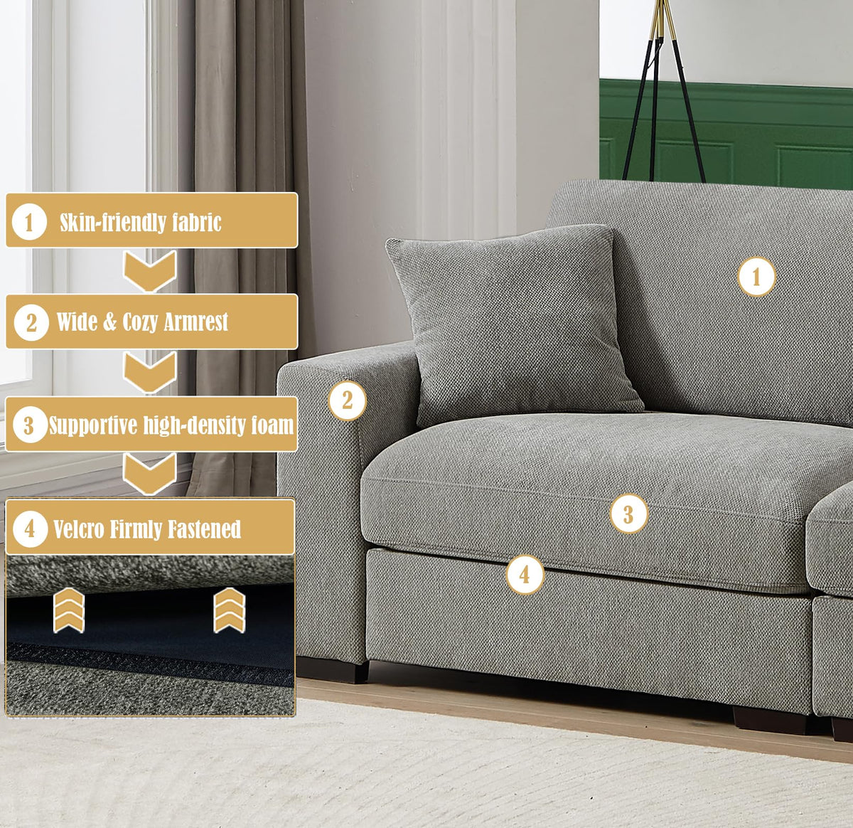 130 Inch Sectional Couch Modular Sofa with Ottoman Cloud Like Comfort 3 Seater Oversized Cloud Couch with Extra Large Chaise Chenille Fabric L Shaped Home Sofa for Living Room,Apartment(Gray)