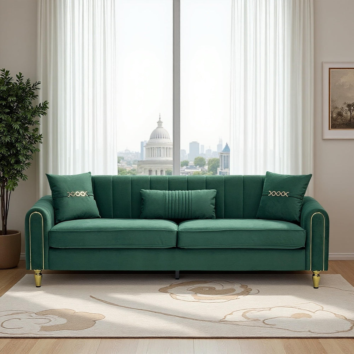 (Sofa) 87.4 Inches Upholstered Sofa Couch, 3 Seater Sofa with Plush Cushions Pillows, Comfortable Pocket Spring Support, Room Furniture