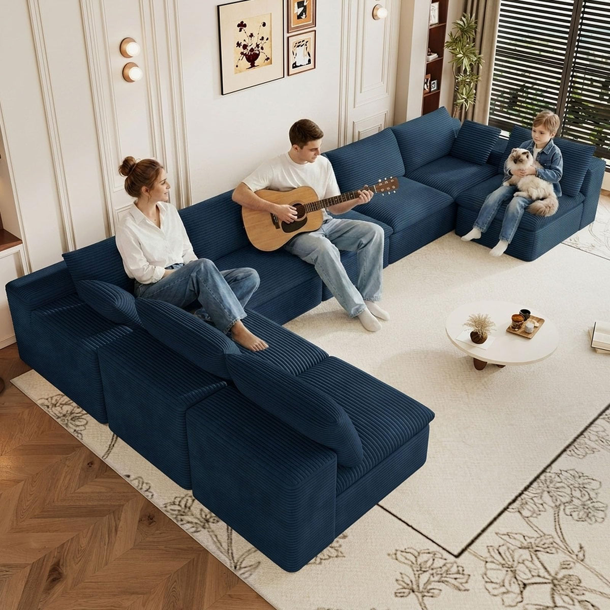 107" Cloud Couch Modular Sectional Couchs with Chaise Lounge, U-Shape Boneless Couches with Ottoman for Living Room, Corduroy Sofa with Deep Seat, No Assembly Required (Green, Left Facing Chaise)