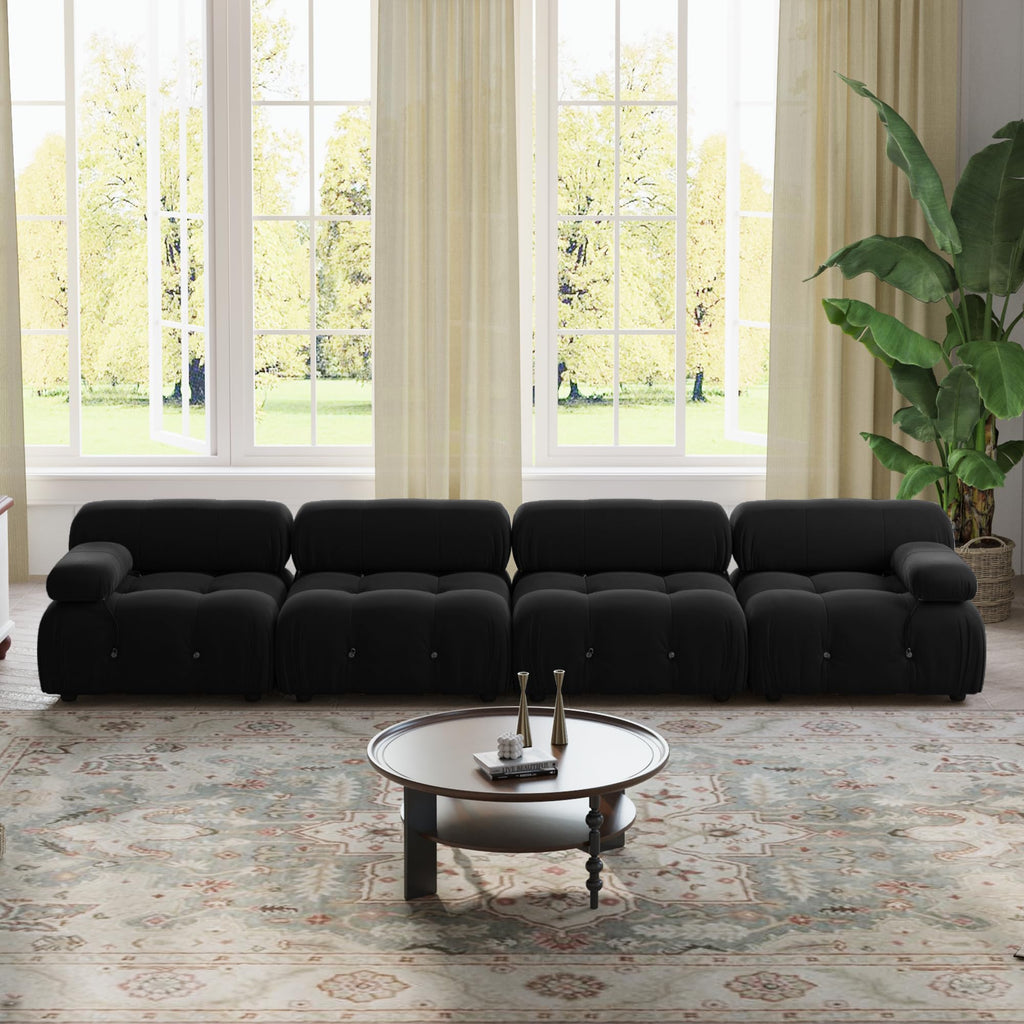 WJShome Modular Sectional Sofa, 103.95 inch Convertible Sofa Couch,Velvet 4 Seater Minimalist Couch for Living Room, Modern Large Free Combination Living Furniture Sets,Beige (Black, 4 Seater)